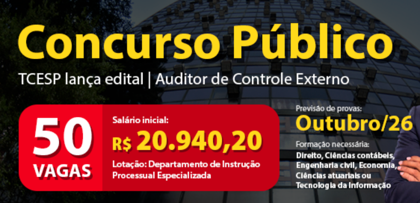 Tribual de Contas SP abre concurso para engenheiro civil e outras carreiras