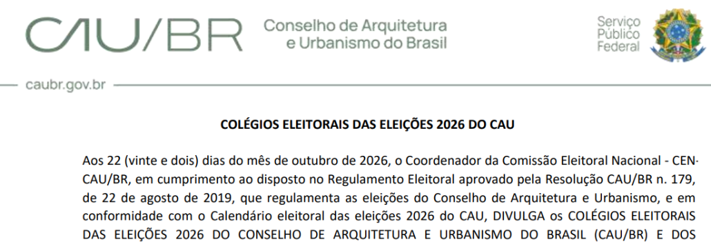 CAU-BR divulga Colégios Eleitorais para Eleições 2026